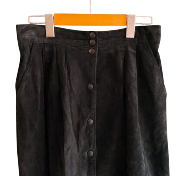 Vintage Danier leather suede black maxi snap button down skirt - Picture 4 of 16